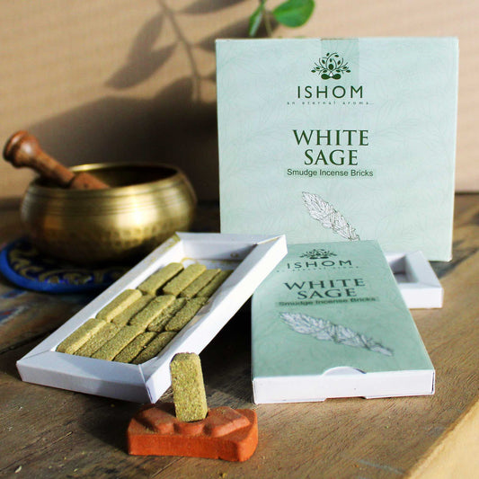 Pack of 15 Natural Incense Smudge Bricks and Burner - White Sage - Vivid Aromas UK