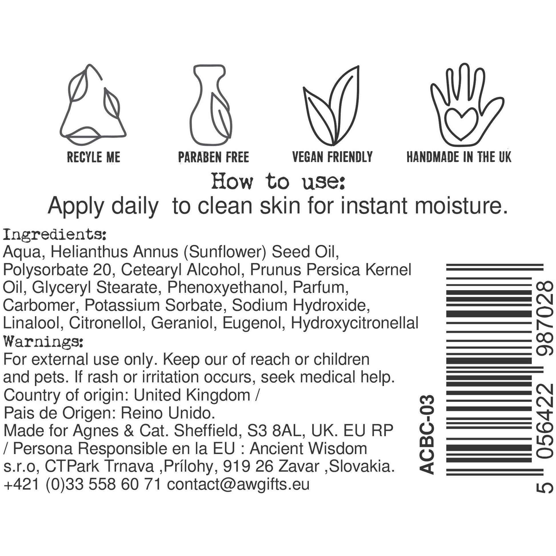 Agnes + Cat Hand & Body Cream - Japanese Bloom - Vivid Aromas UK