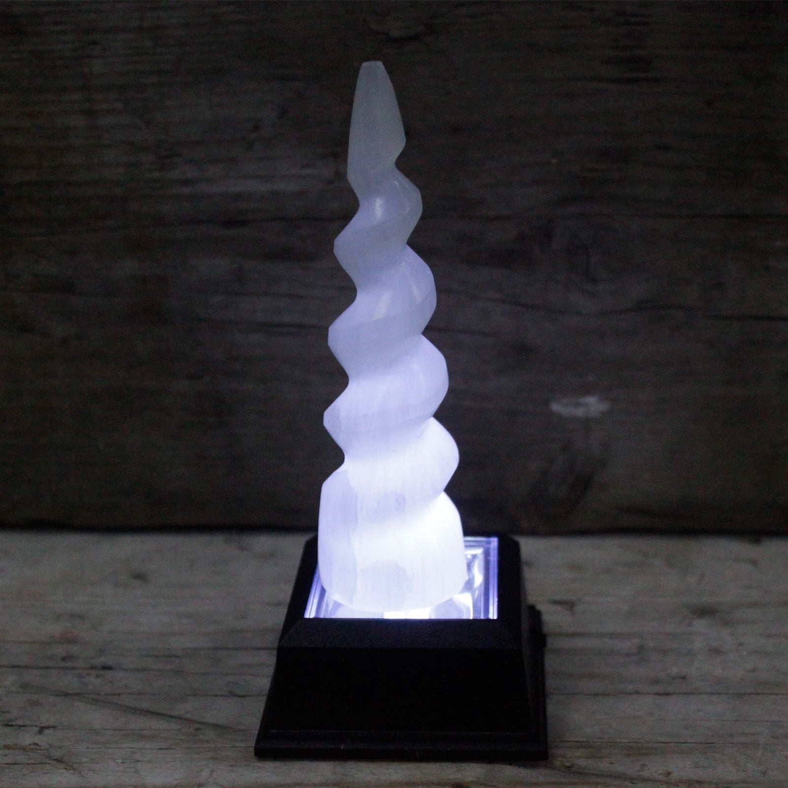 Selenite Spiral Unicorn Horn Tower - 15 cm - Vivid Aromas UK