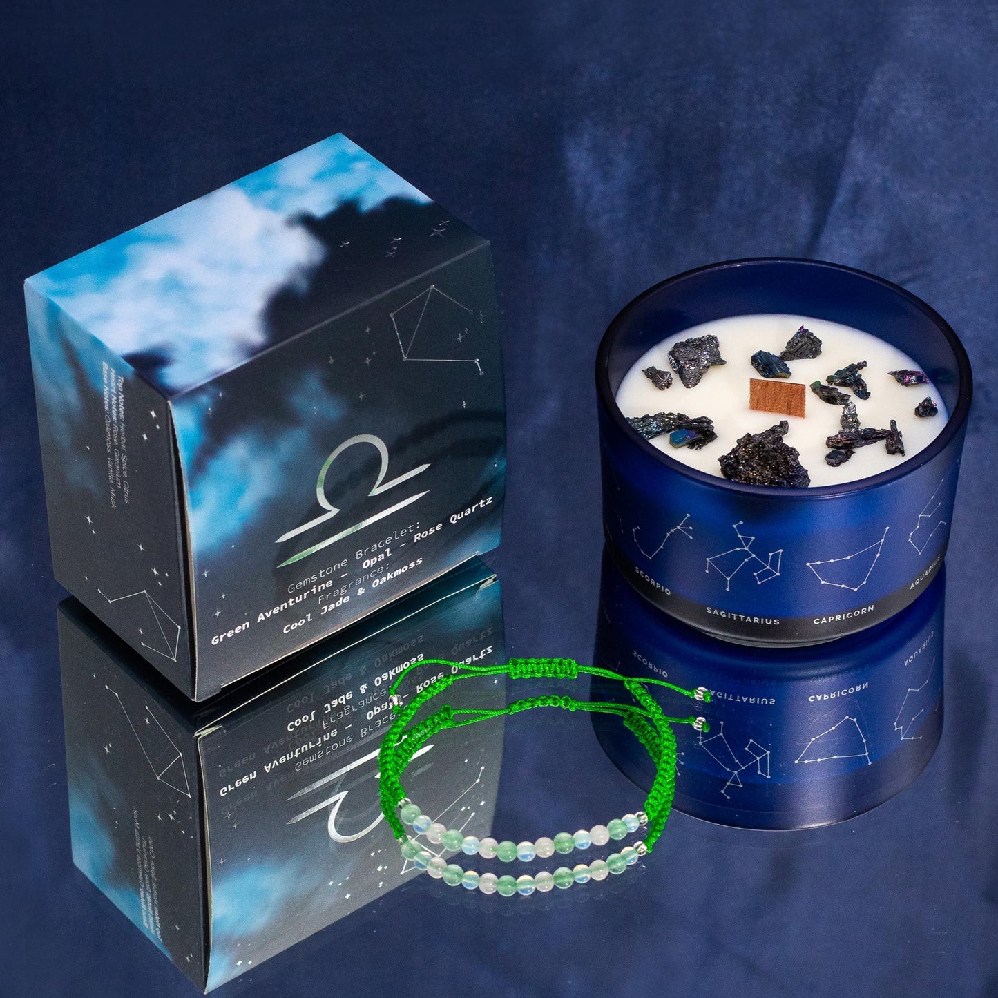 Zodiac Crystal Candle with Gemstone Bracelet - Libra - Vivid Aromas UK