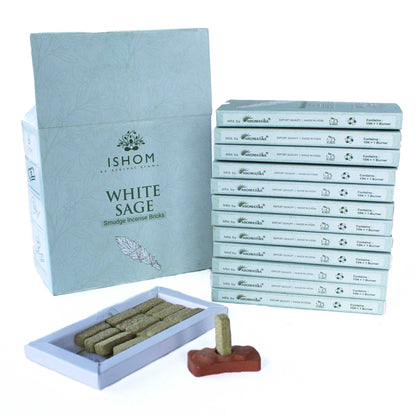 Pack of 15 Natural Incense Smudge Bricks and Burner - White Sage - Vivid Aromas UK