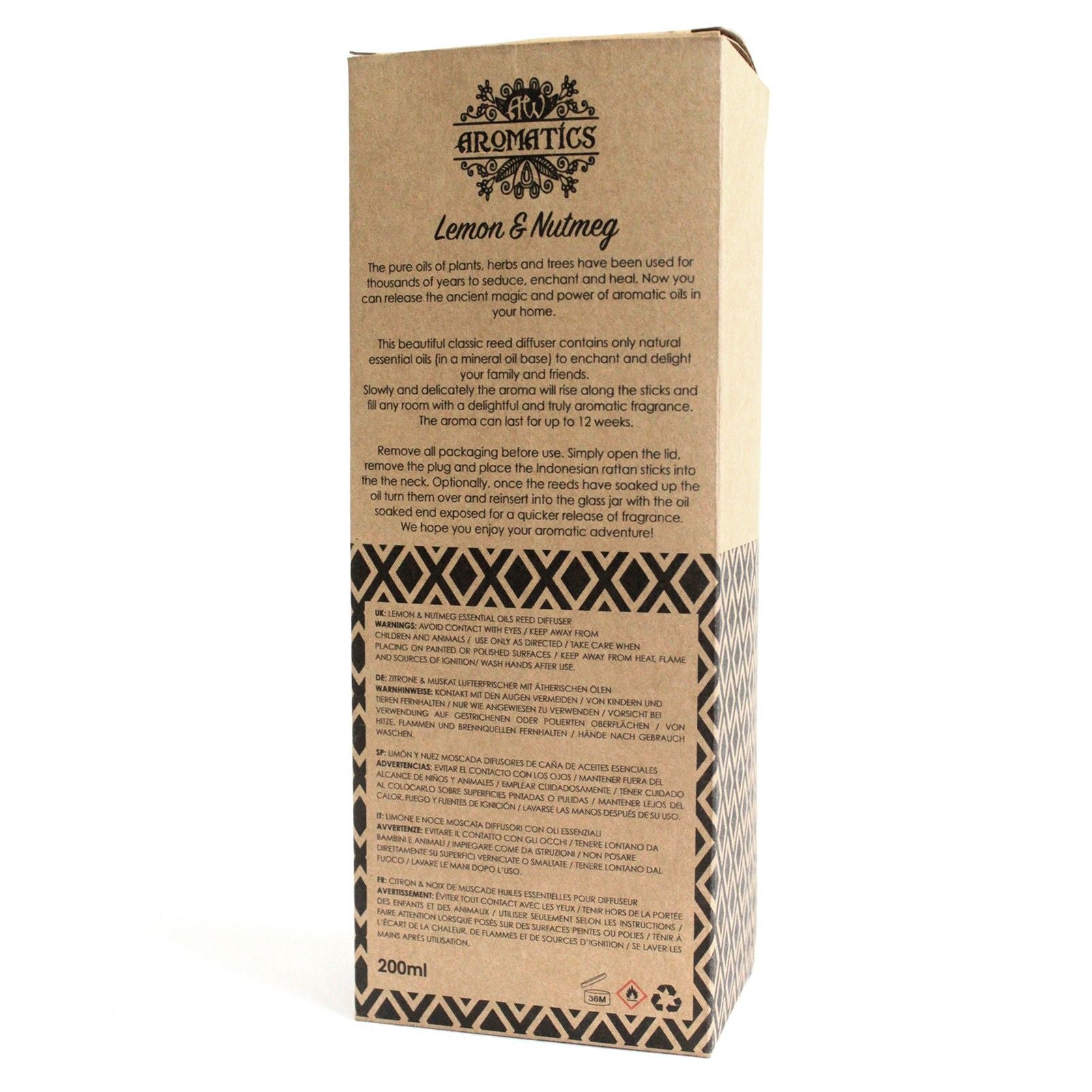 200ml Lemon & Nutmeg Essential Oil Reed Diffuser - Vivid Aromas UK