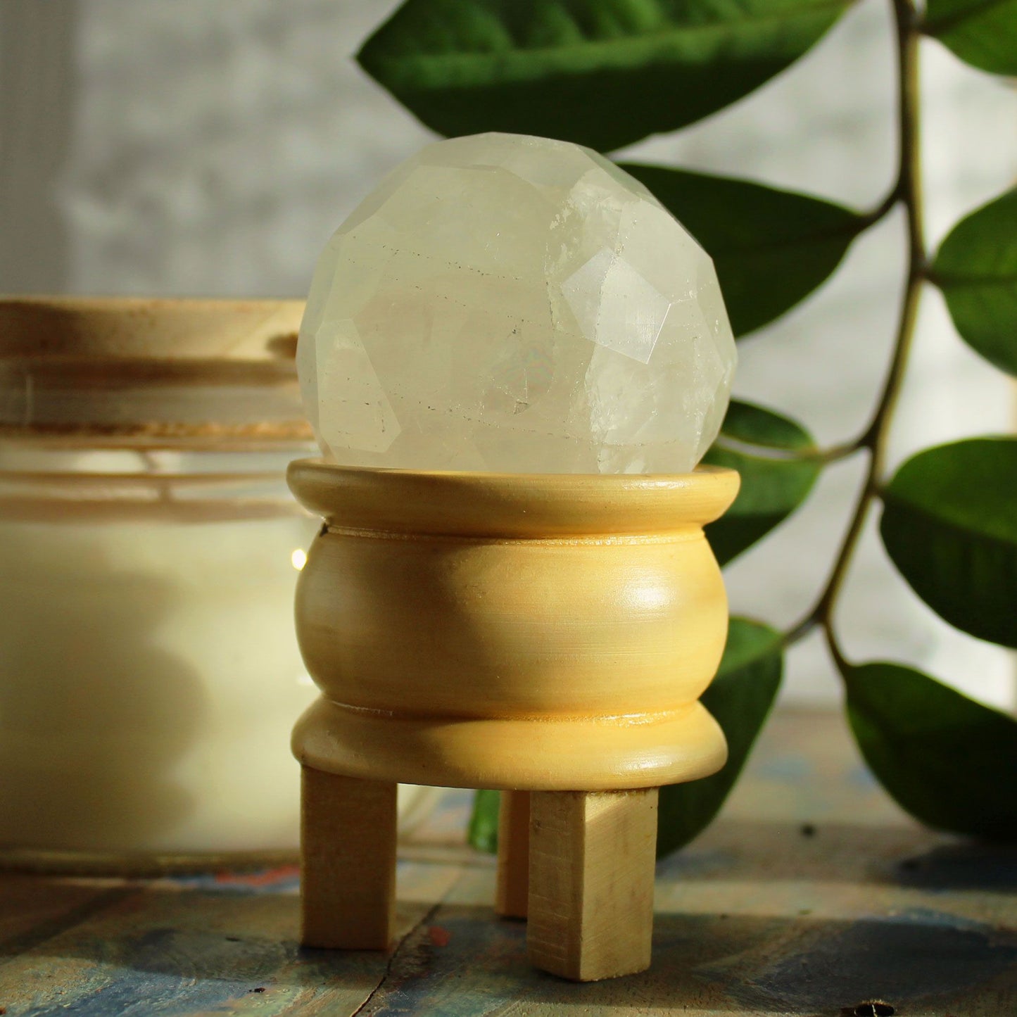 Gemstone Faceted Healing Ball & Stand - Rock Quartz - Vivid Aromas UK